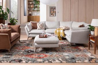 Sofa Elton by Whitemeadow featuring diagonal corner in Apricot One only SAVE 25%-Renaissance Design Studio