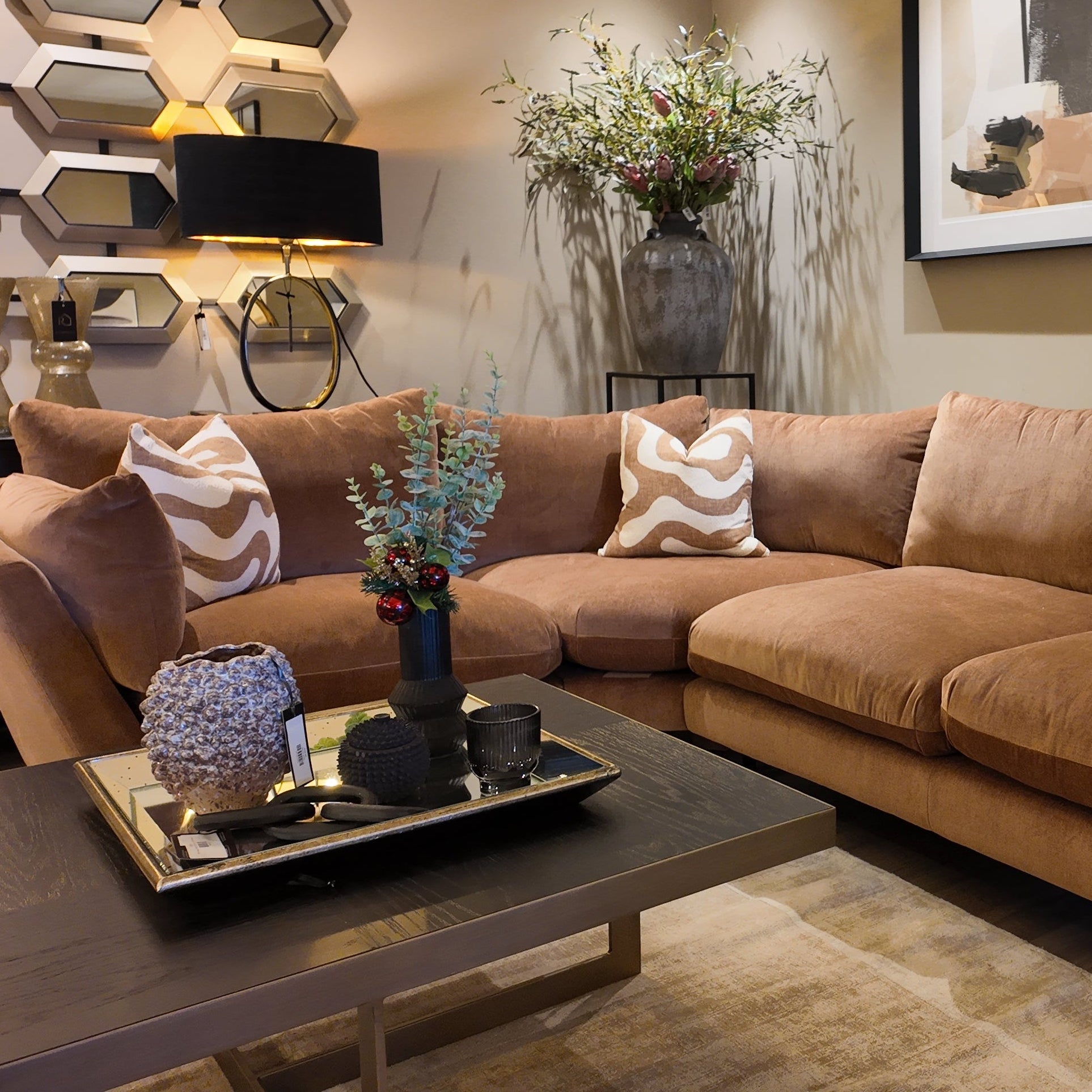Sofa Elton by Whitemeadow featuring diagonal corner in Apricot One only SAVE 25%-Renaissance Design Studio