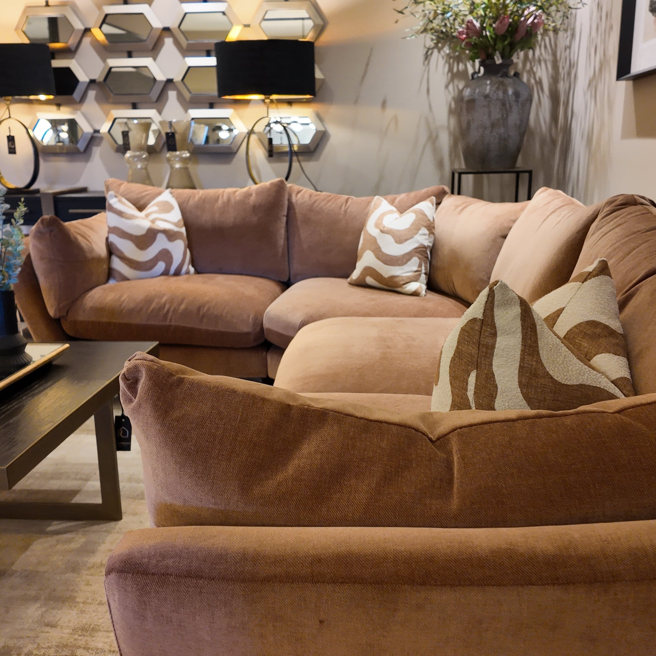 Sofa Elton by Whitemeadow featuring diagonal corner in Apricot One only SAVE 25%-Renaissance Design Studio