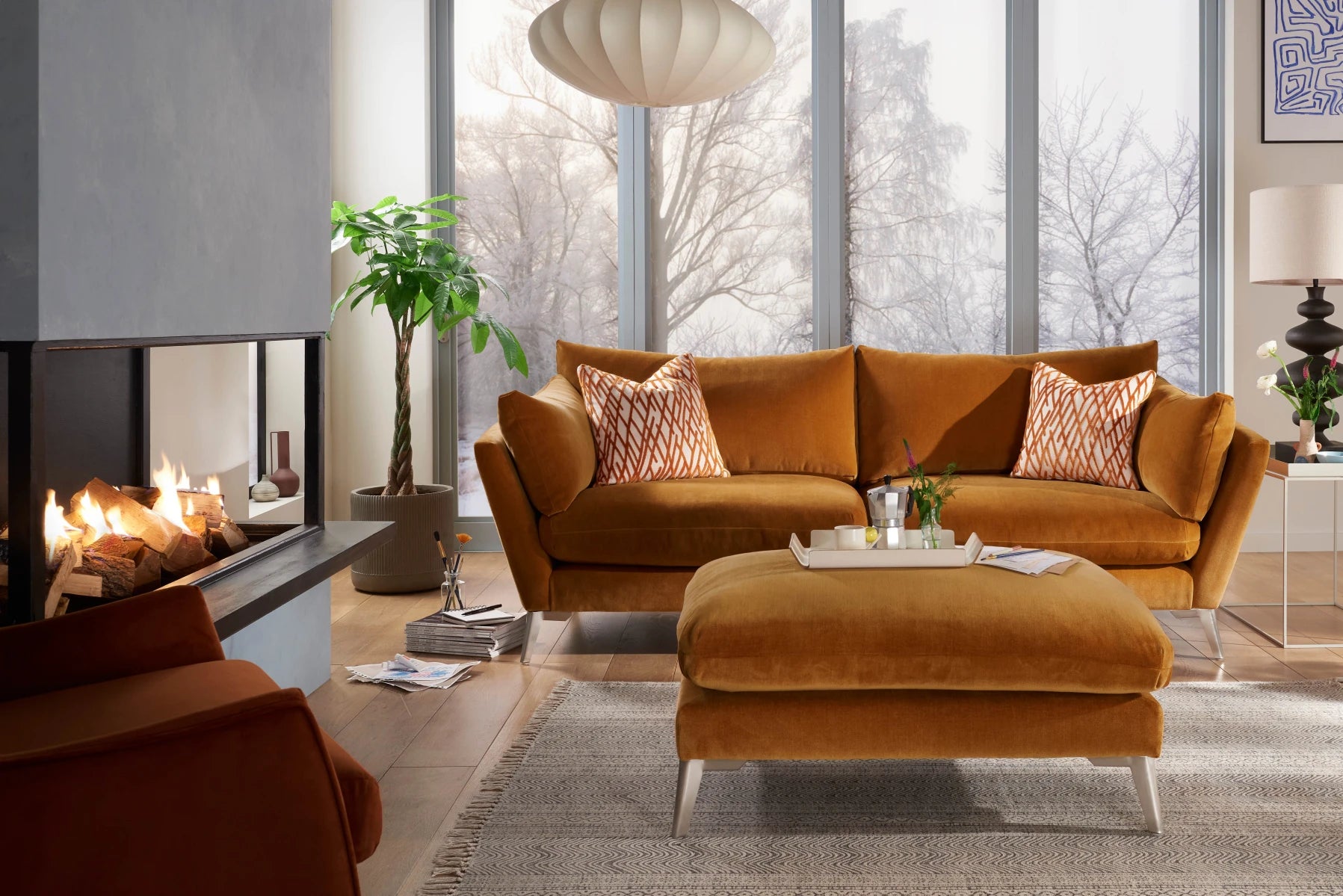 Sofa Elton by Whitemeadow featuring diagonal corner in Apricot One only SAVE 25%-Renaissance Design Studio