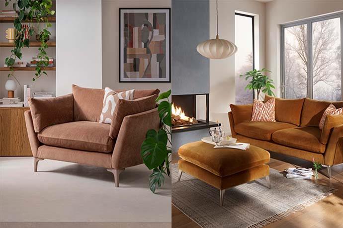 Sofa Elton by Whitemeadow featuring diagonal corner in Apricot One only SAVE 25%-Renaissance Design Studio