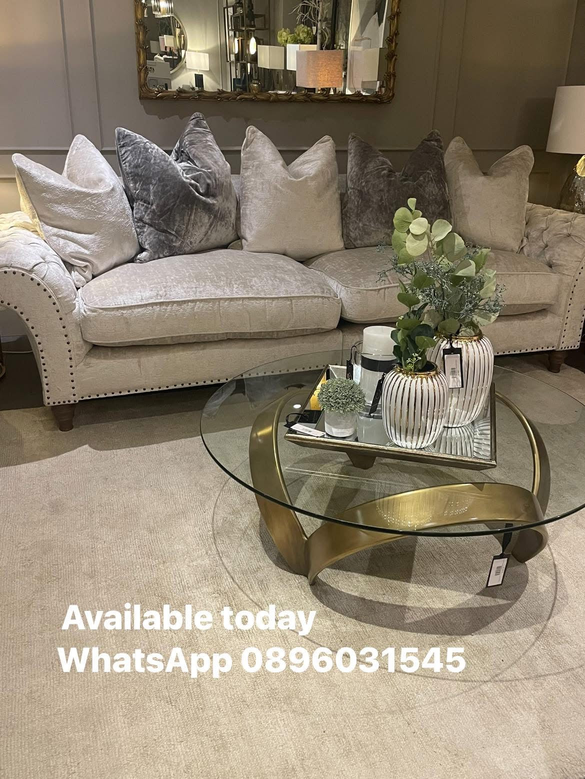Soquel round coffee table by Eichholtz in vintage brushed brass..-Renaissance Design Studio