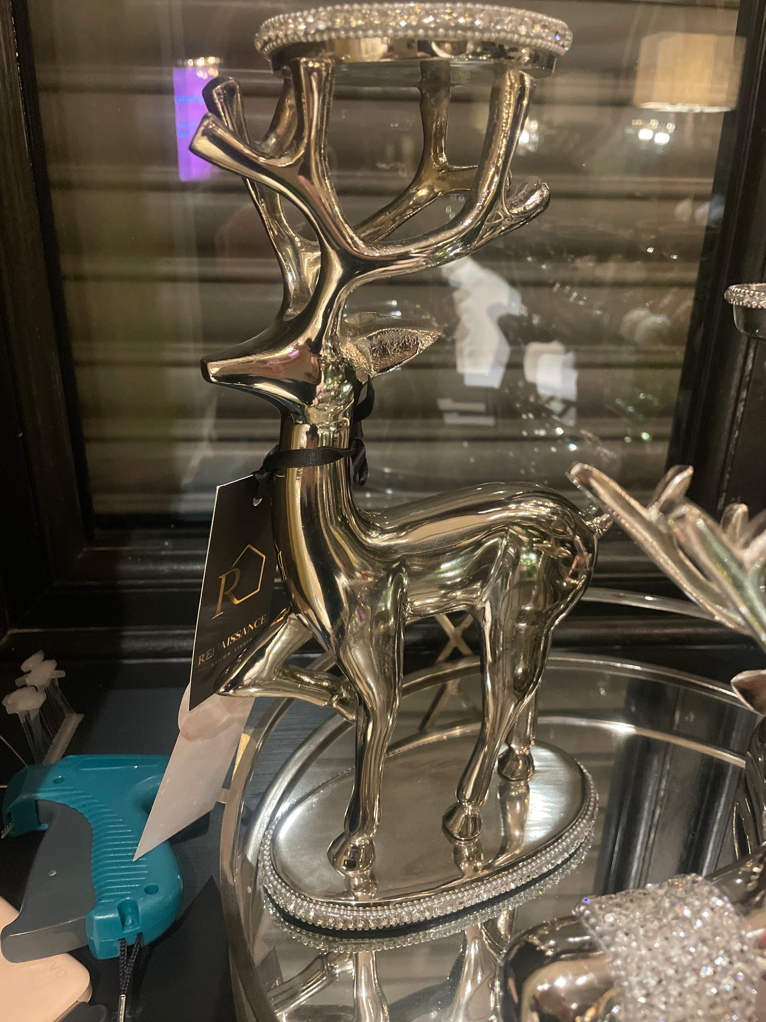 Standing large nickel reindeer candle holder reduced clearance-Renaissance Design Studio