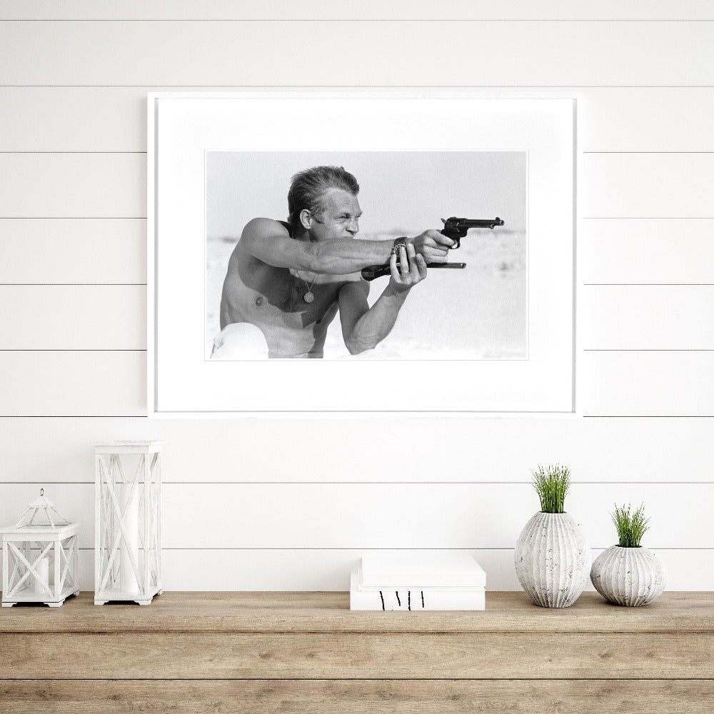 Steve McQueen Pistols. Hand made framed art work Reduced Sale