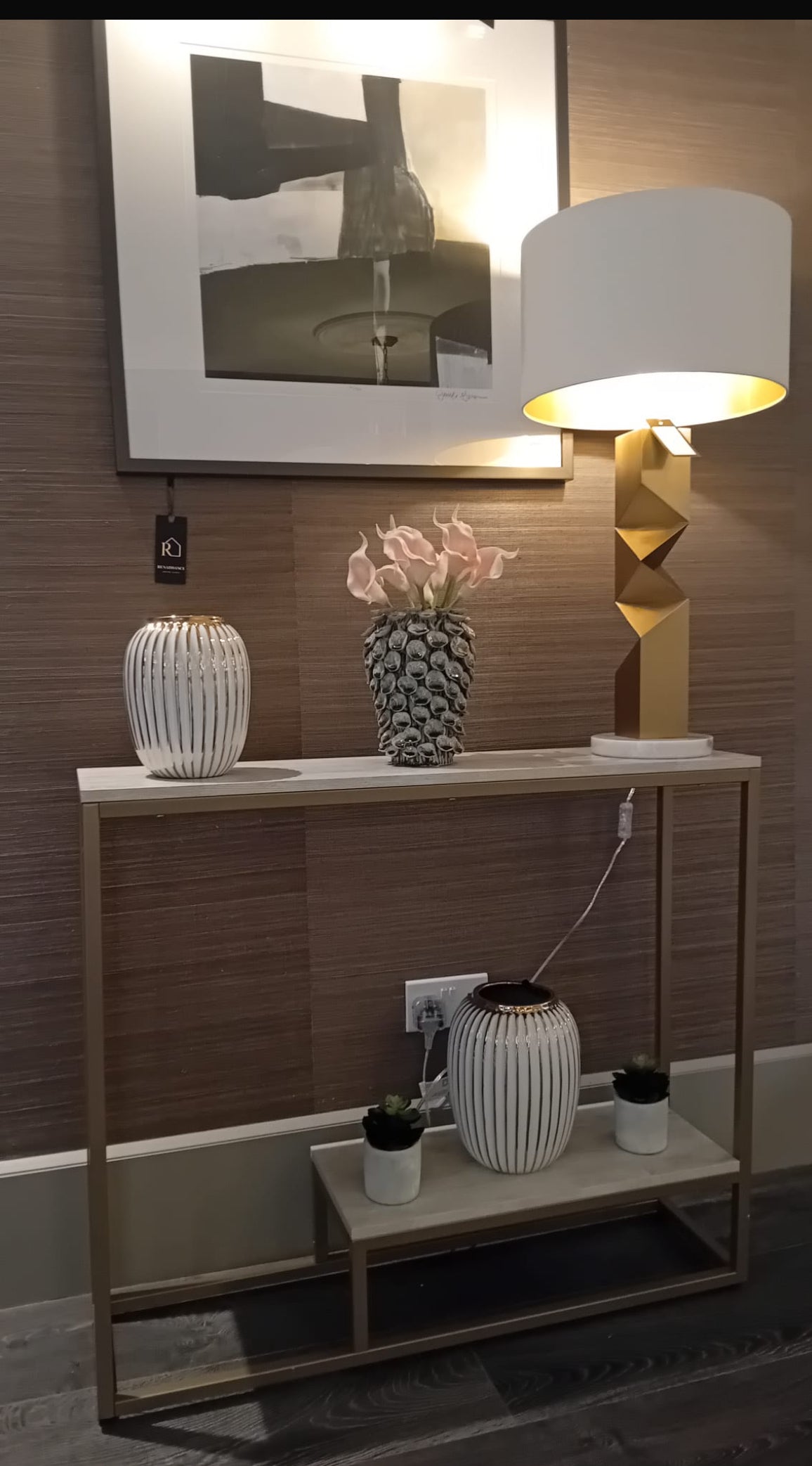 Susanne gold and cream console table reduced in flash sale outlet store-console table gold and cream-Renaissance Design Studio