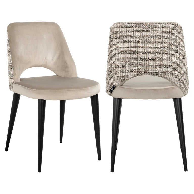 Tabita dining chair in Khaki Natural with contrast trendy natural fabric on back-Dining chairs-Renaissance Design Studio