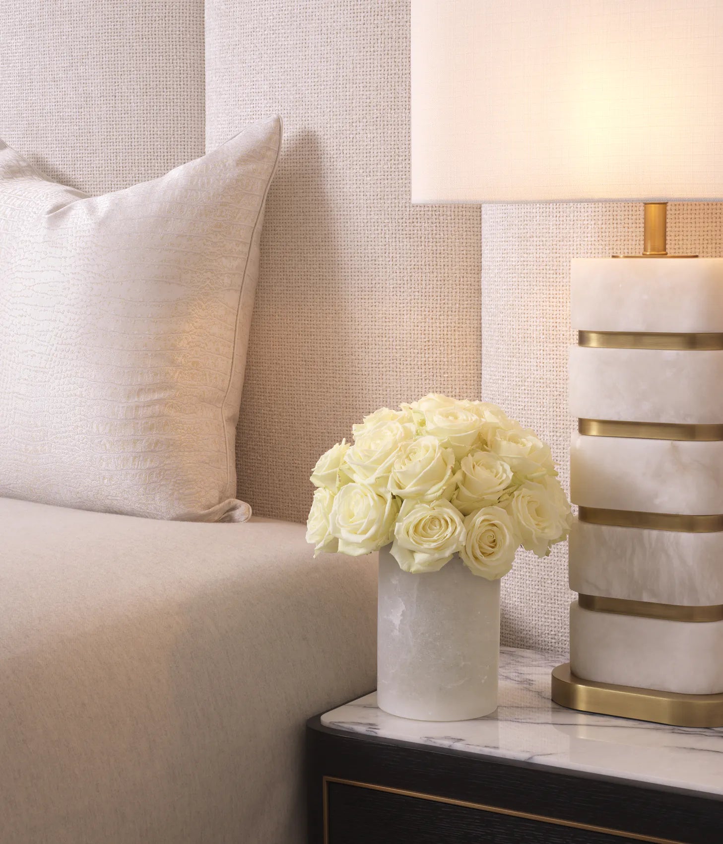 Table Lamp Newall Antique brass and alabaster by Eichholtz-Renaissance Design Studio