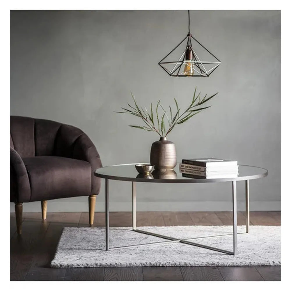 Torrence Mirrored round contemporary Coffee Table reduced save 40%-Renaissance Design Studio