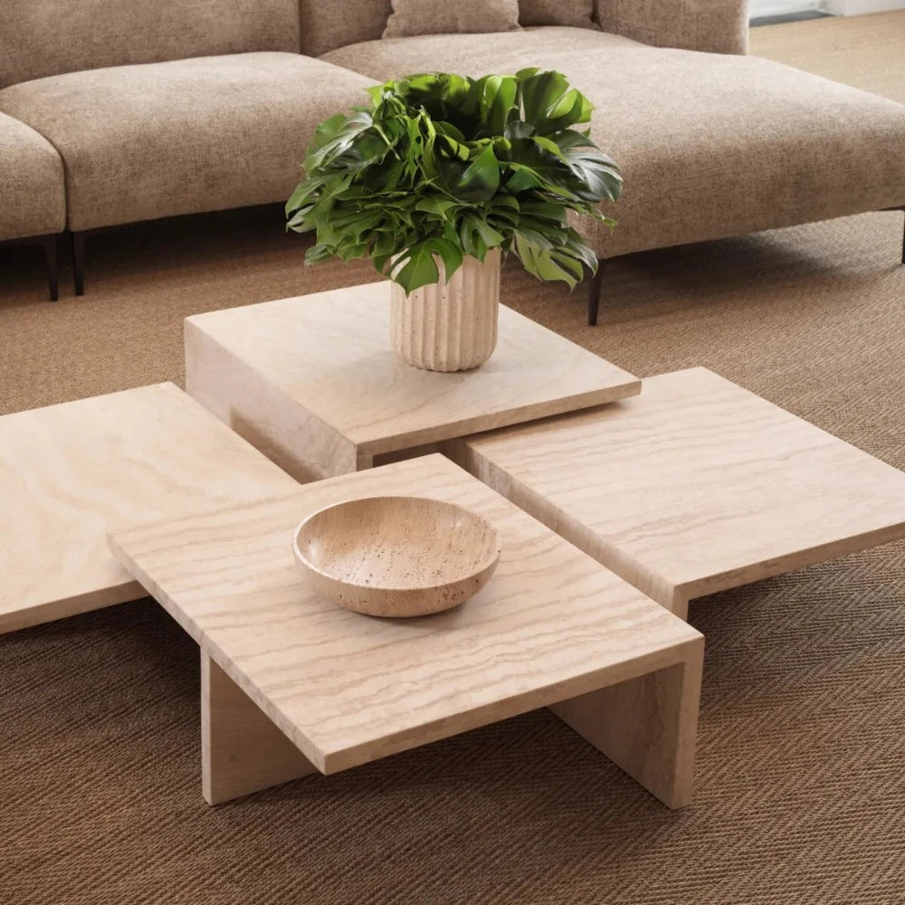 Travertine High and Low Coffee Tables by Eichholtz