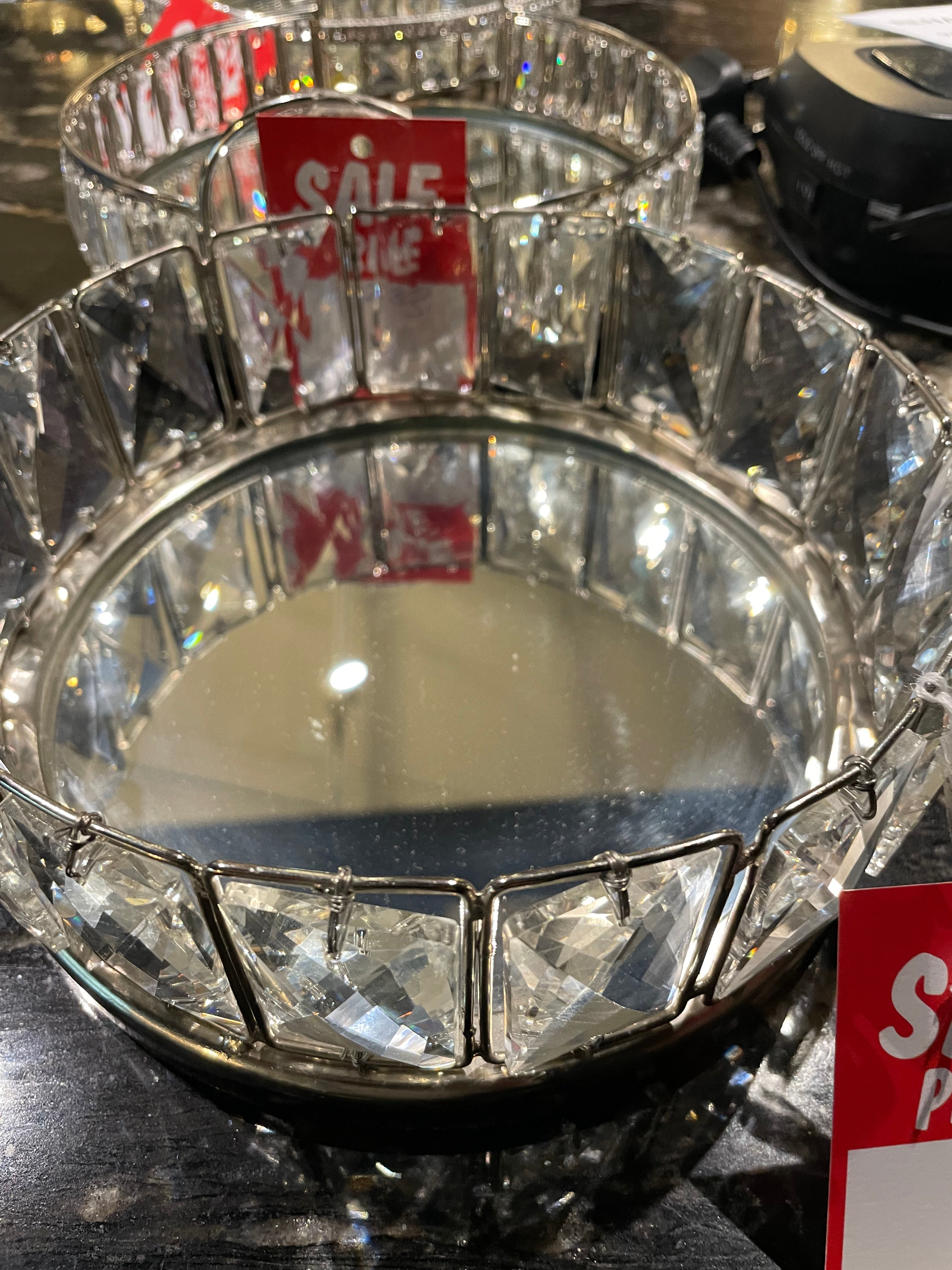 Tray w large crystals Medium REDUCED-Crystal and silver tray-Renaissance Design Studio