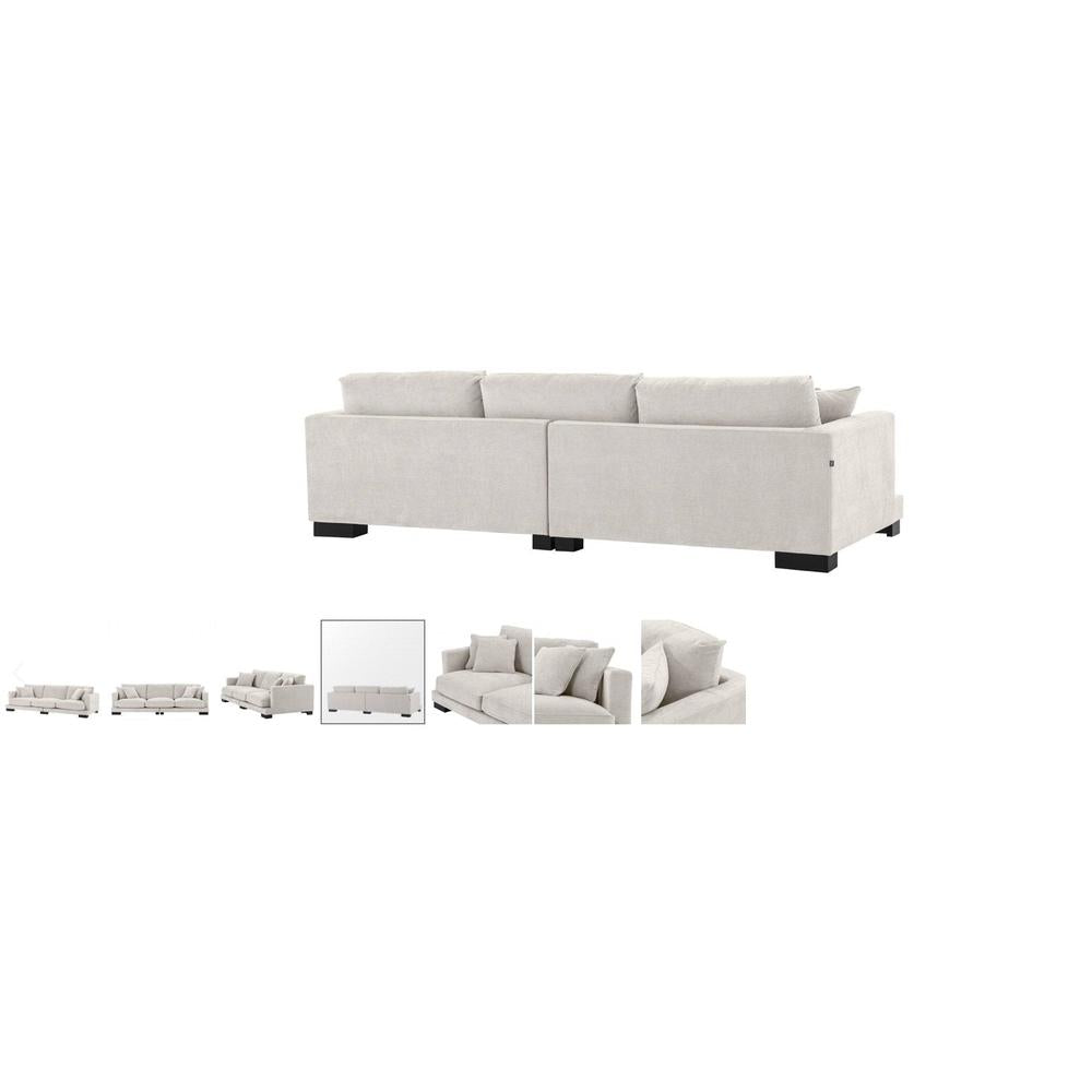 Eichholtz Tuscany XL designer sofa in light sand fabric with black feet, 284cm wide.