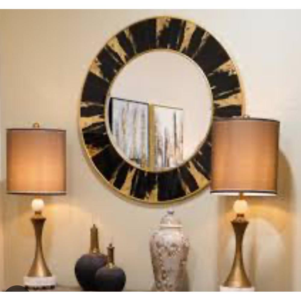 Vesna Round Mirror gold and black 100 cm-Renaissance Design Studio