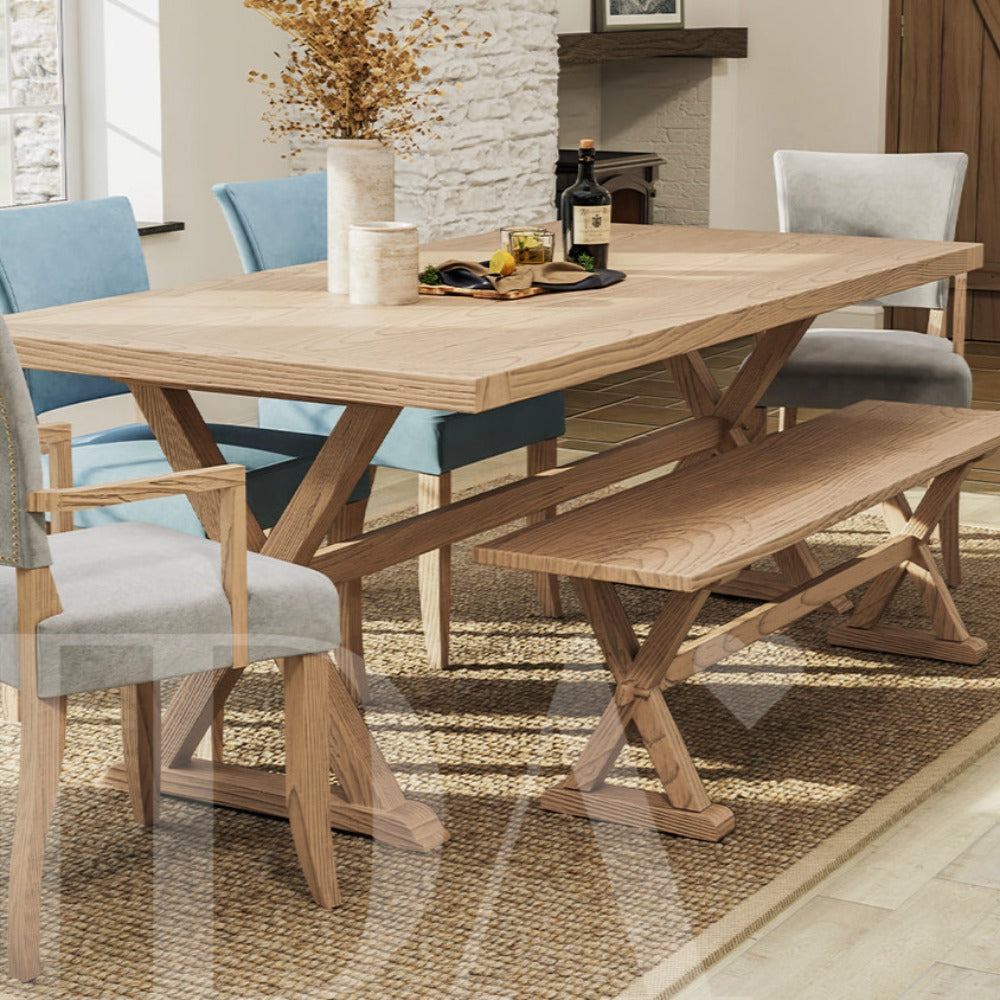 Vivian White Oak hand painted dining table-Oak Dining Table-Renaissance Design Studio