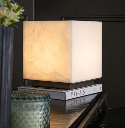 Wellness Table Lamp Alabaster With Brushed Bronze-Renaissance Design Studio