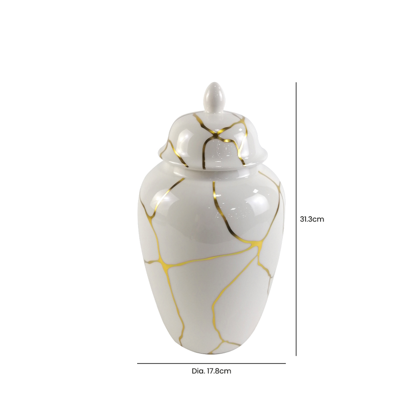 White and Gold Ginger jar in various sizes