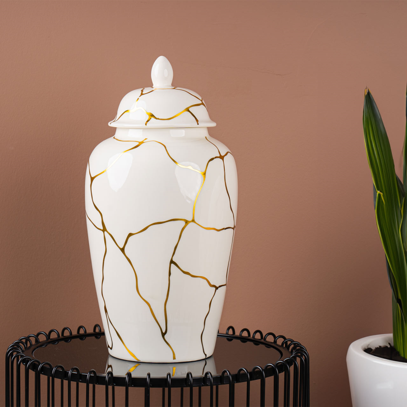 White and Gold Ginger jar white and gold reduced