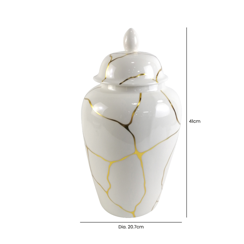 White and Gold Ginger jar white and gold reduced