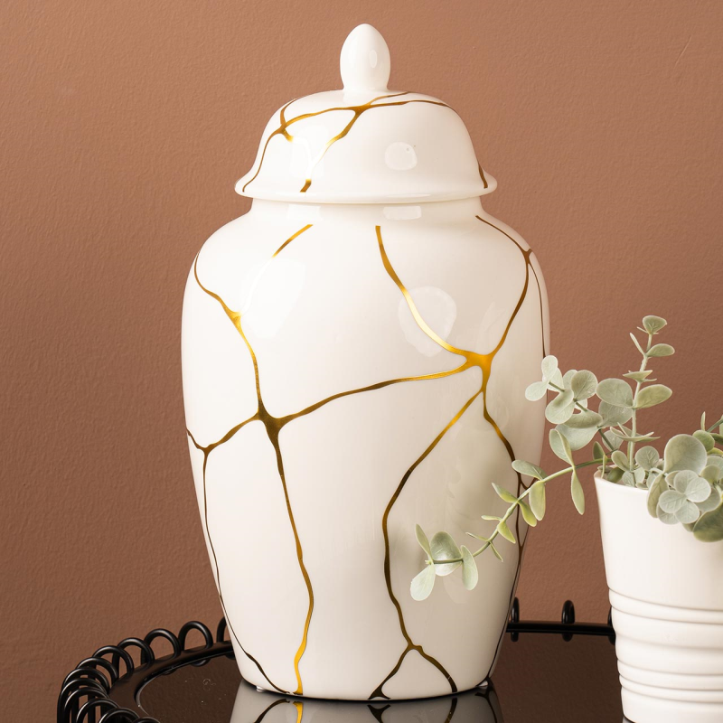 White and Gold Ginger jar white and gold reduced