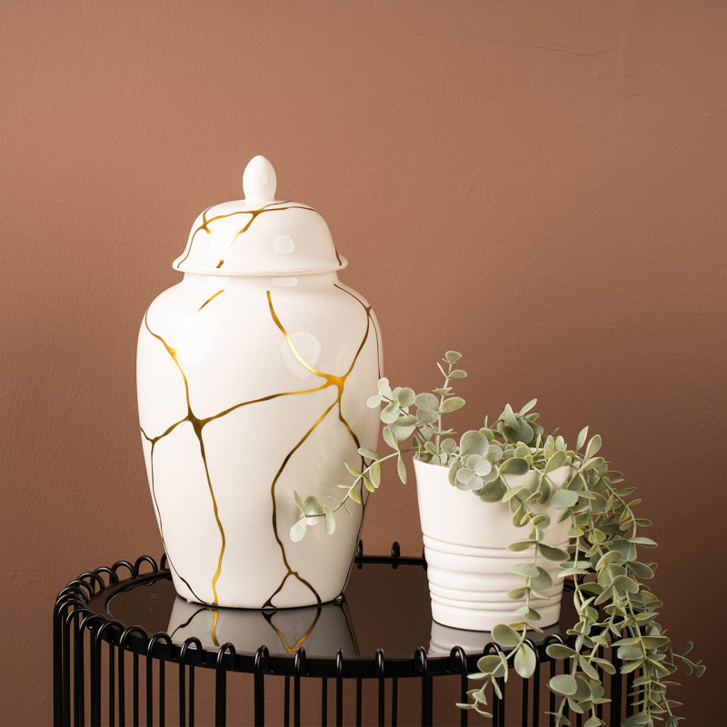 White and Gold Ginger jar white and gold reduced