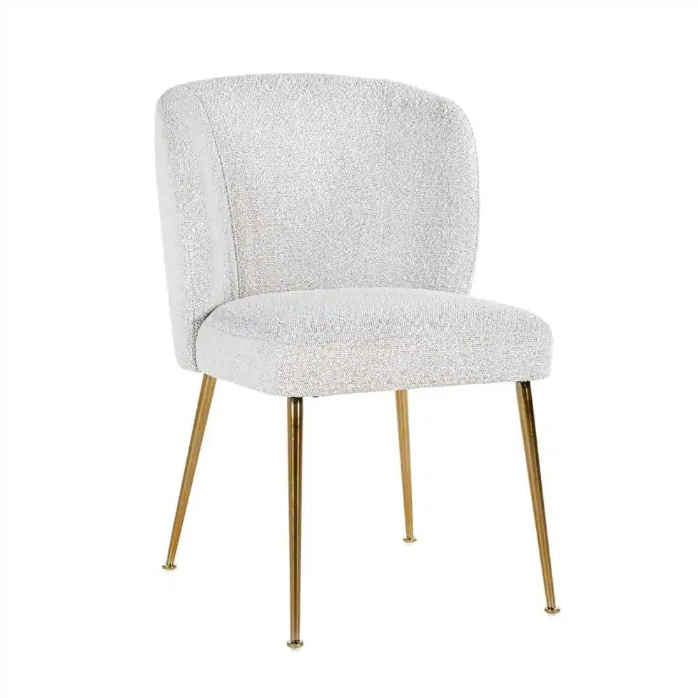 White Cannondale boucle dining chairs