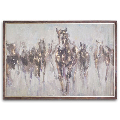 Wild horses large framed picture on cement board