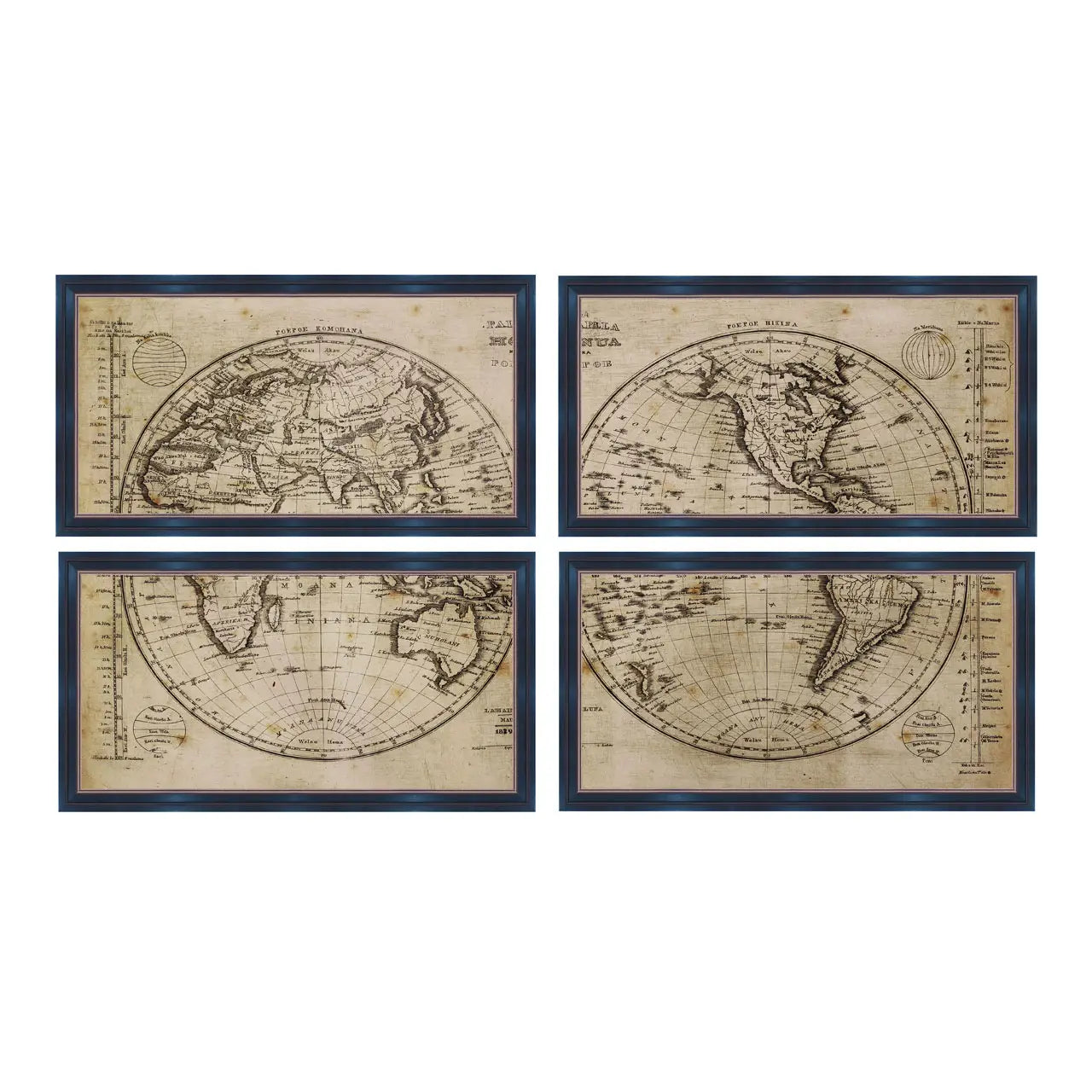 World Map set of 4 wall art pictures-wall art picture-Renaissance Design Studio