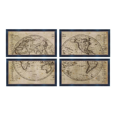 World Map set of 4 wall art pictures