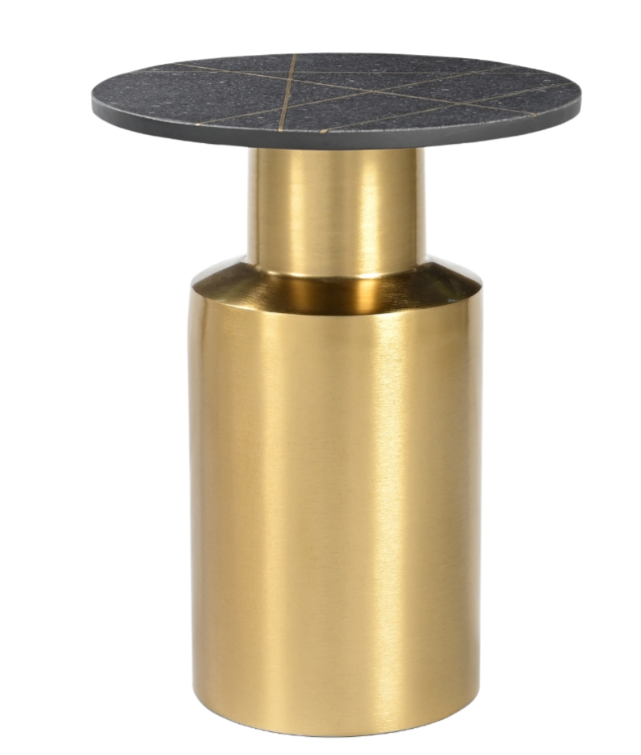 Yasmine Brushed Brass & Marble Side Table-Renaissance Design Studio