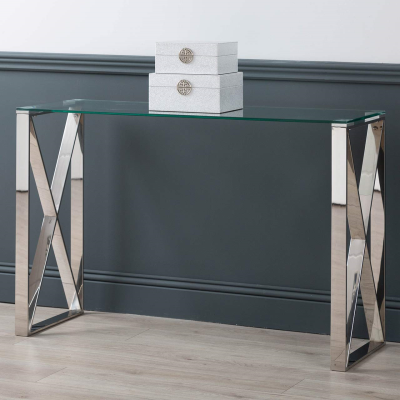 Zanzibar Zen chrome and glass console table reduced-Renaissance Design Studio