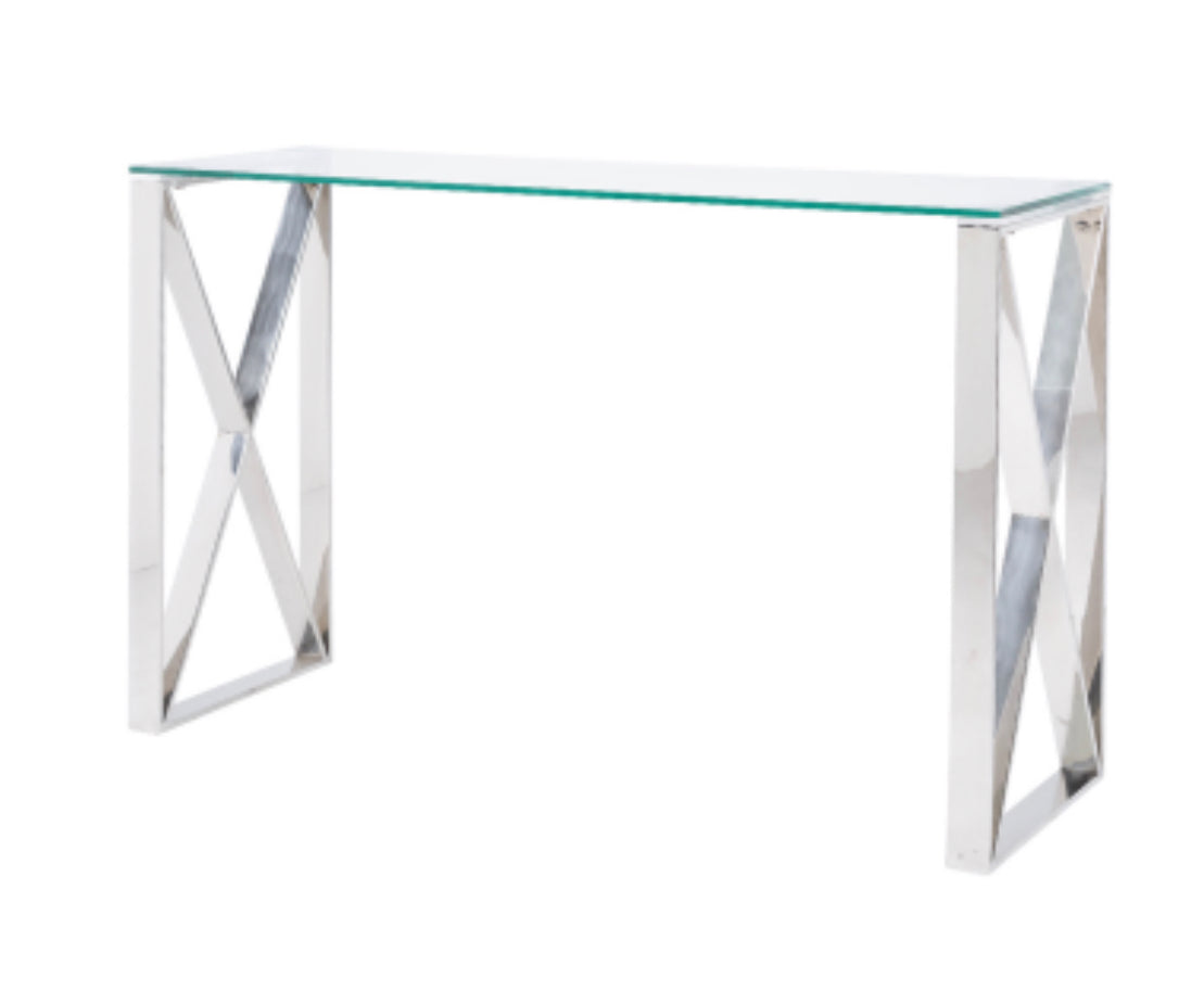 Zanzibar Zen chrome and glass console table reduced-Renaissance Design Studio