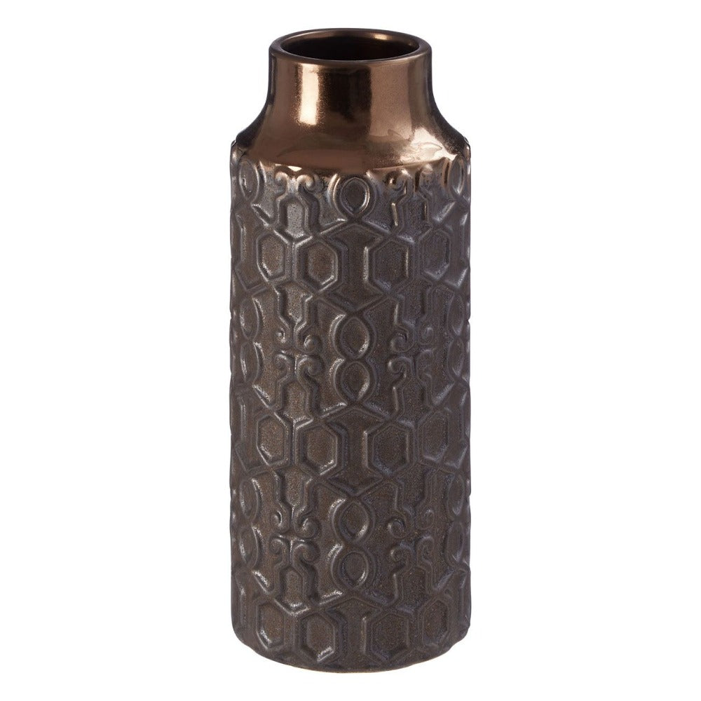 Zircon small ceramic metallic vase. REDUCED
